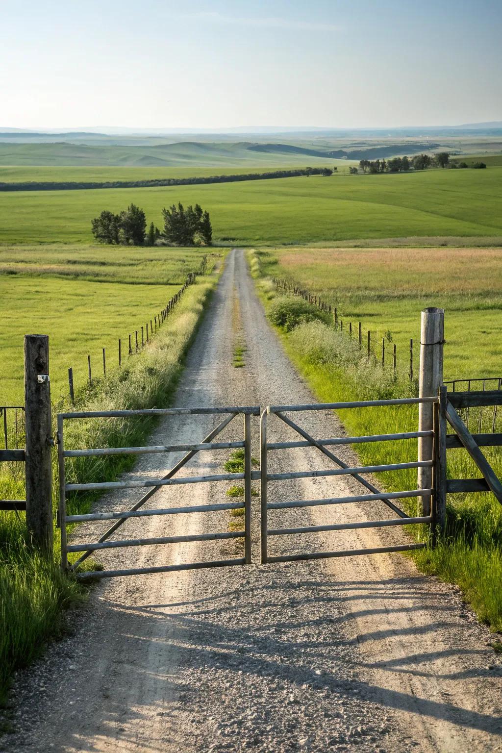 A wide gate ensures easy access and a grand entrance.