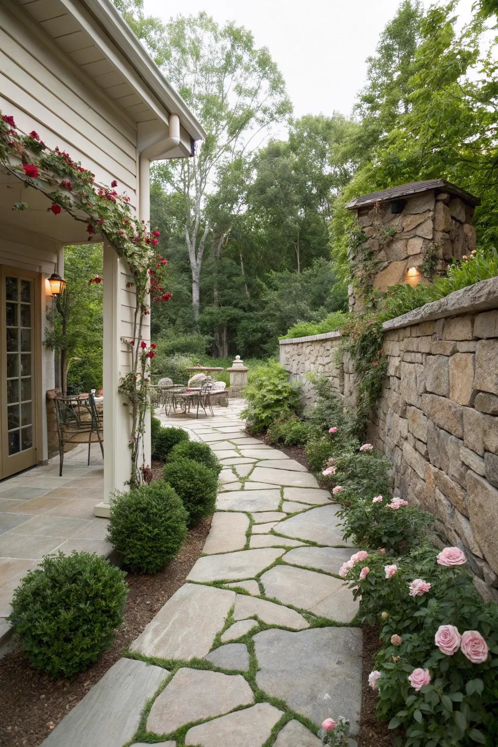 Natural stone elements bring elegance to this patio space.