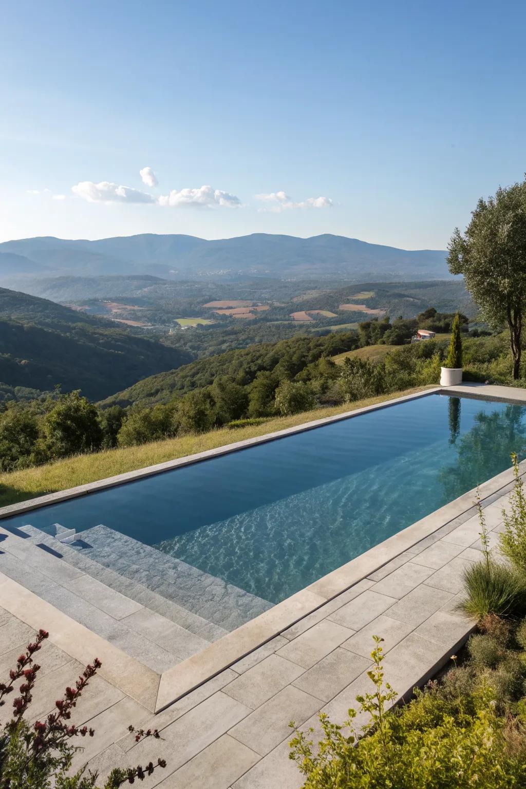 A rectangular pool with an infinity edge offering a seamless view