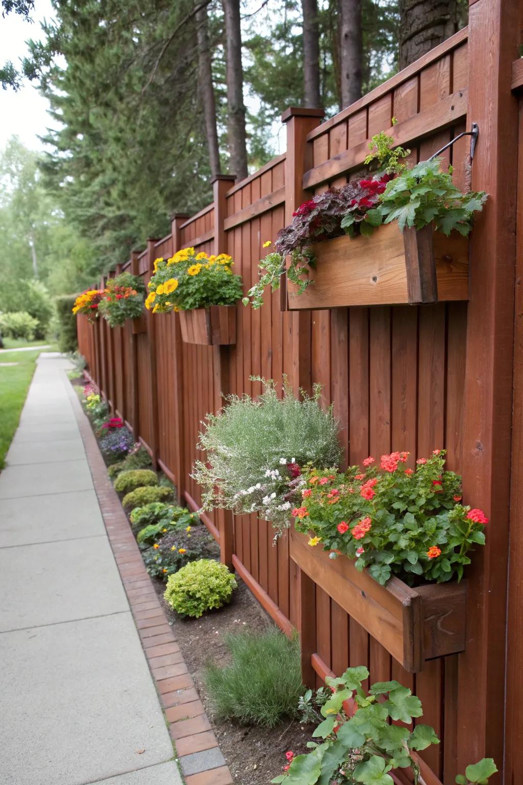 Integrated planters blend nature with structure beautifully