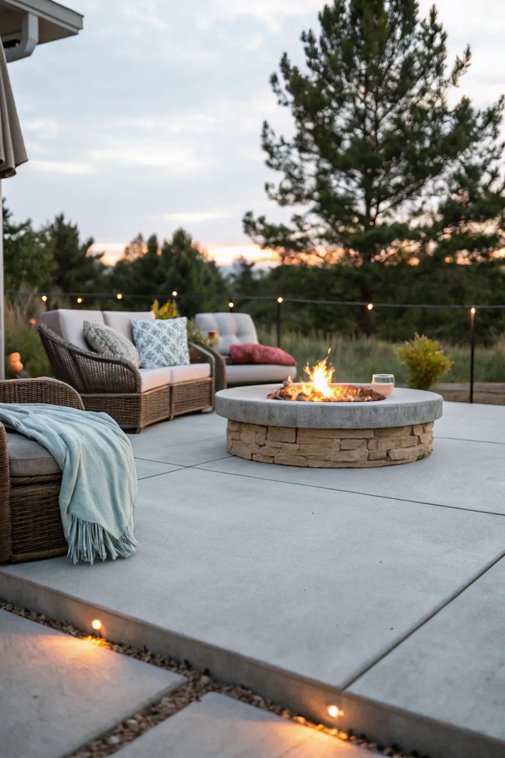 A fire pit brings warmth and ambiance to outdoor gatherings.