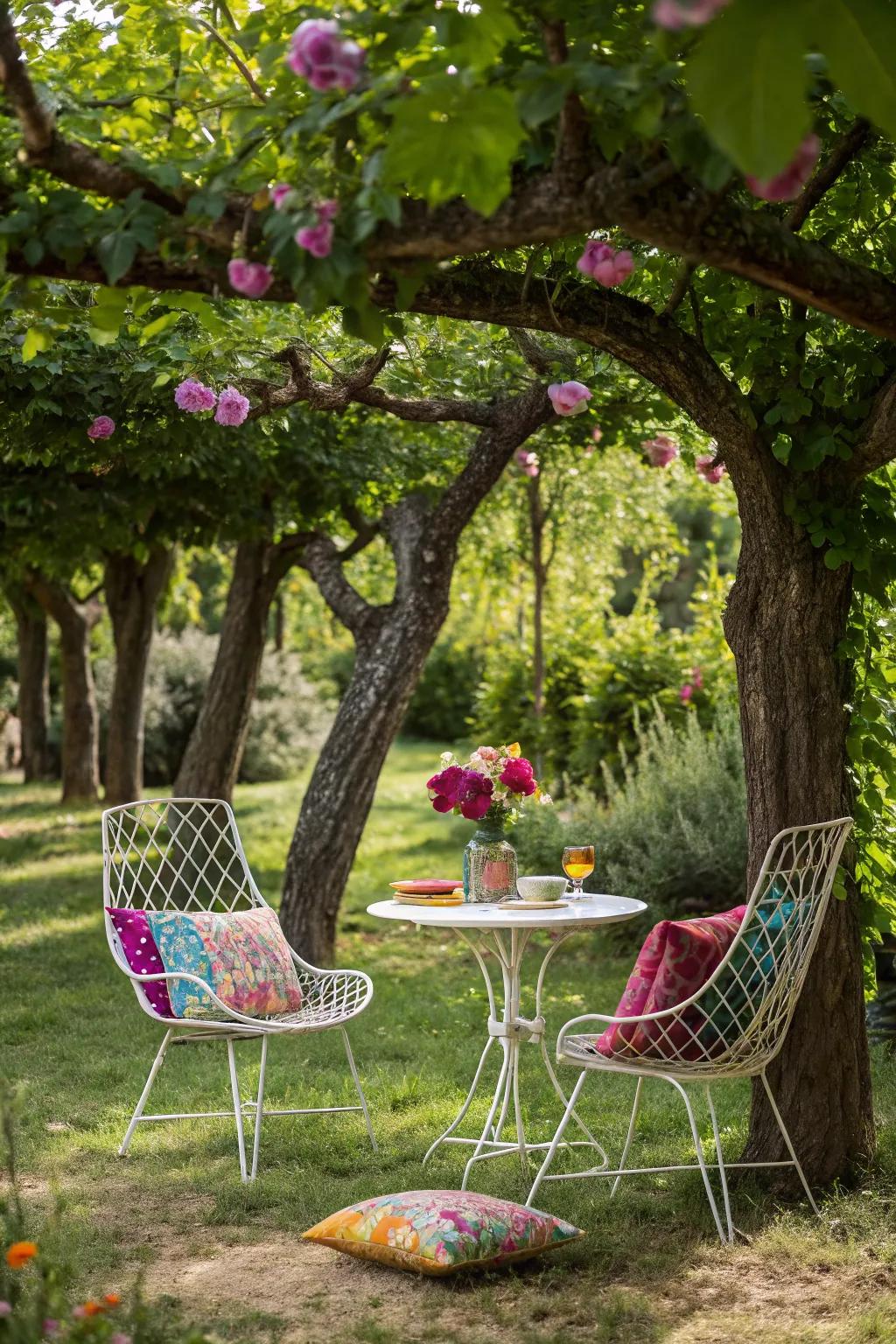Wireframe furniture set for a mid-century garden aesthetic.