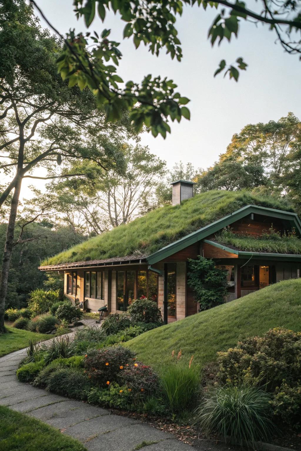 Harmony with nature through a green roof.