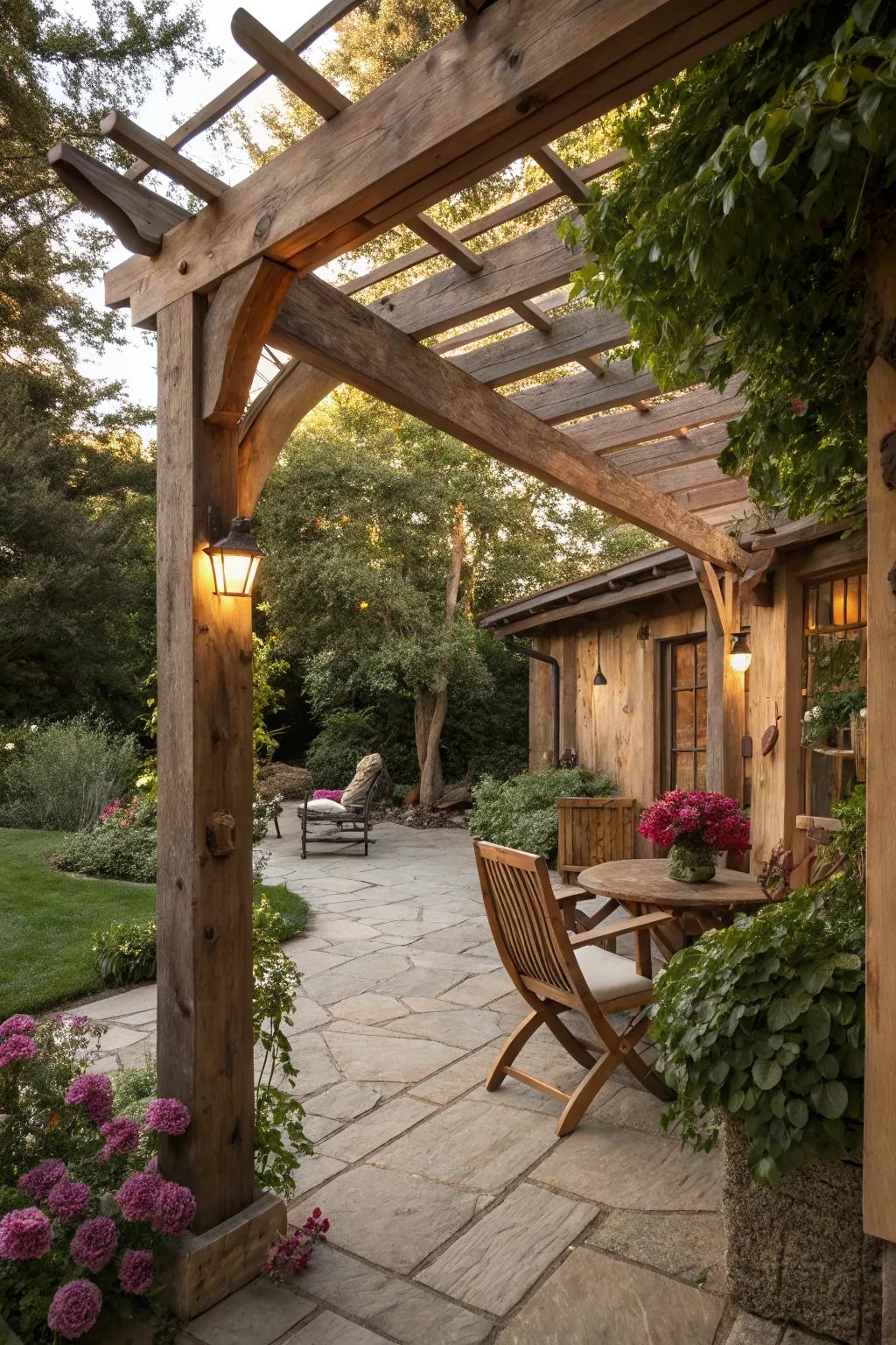 Rustic timber frames offer a warm, inviting look.