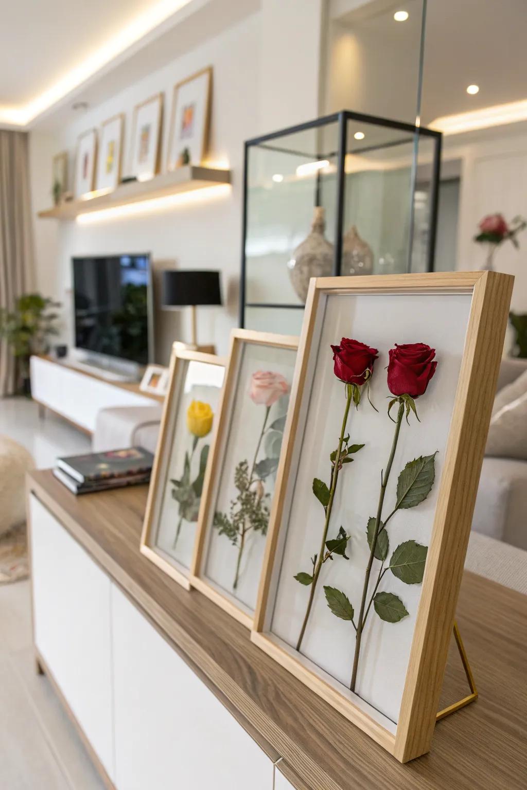 Framed rose art bringing garden beauty inside your home.