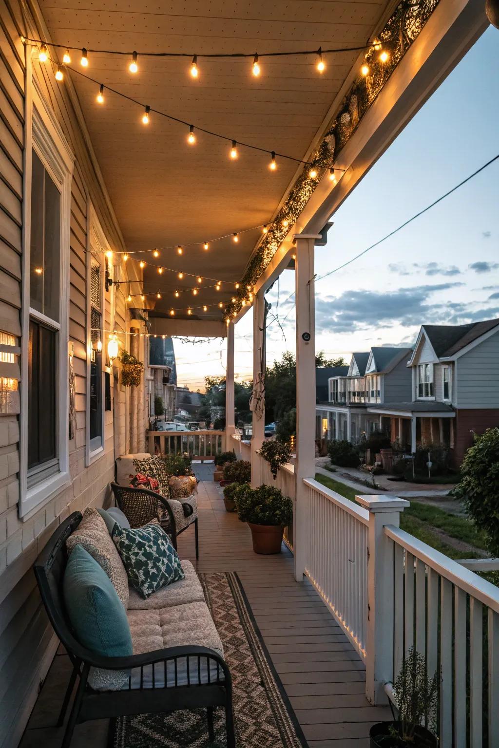 String lights add a cozy and inviting atmosphere to your porch.