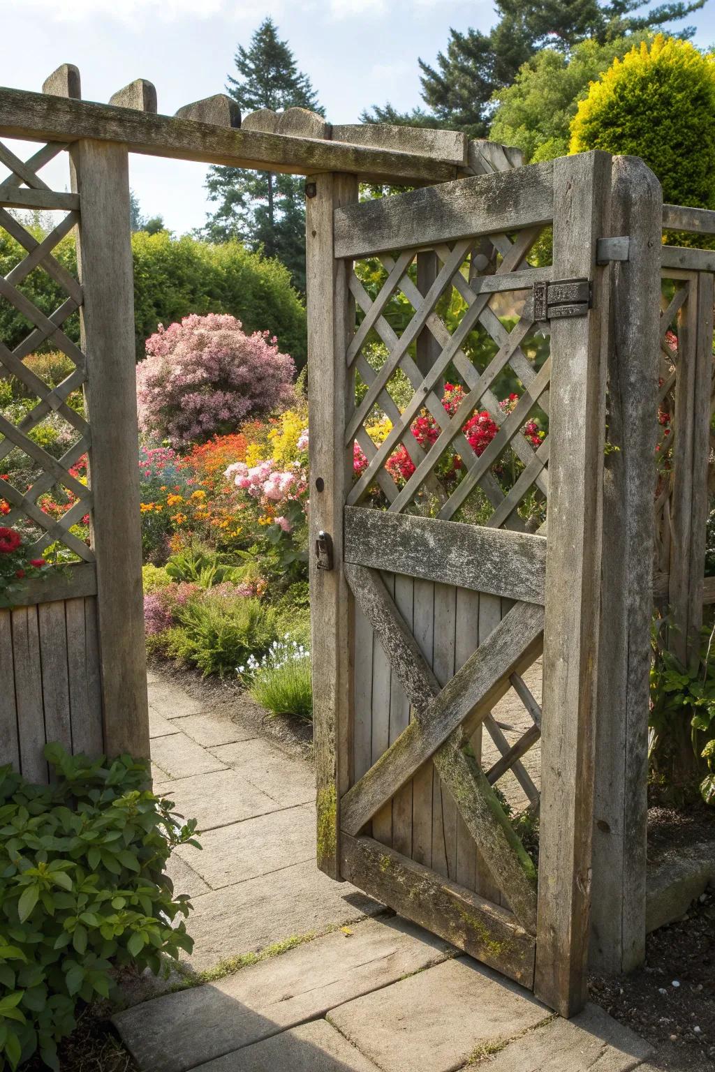 A lattice gate that invites curiosity and charm