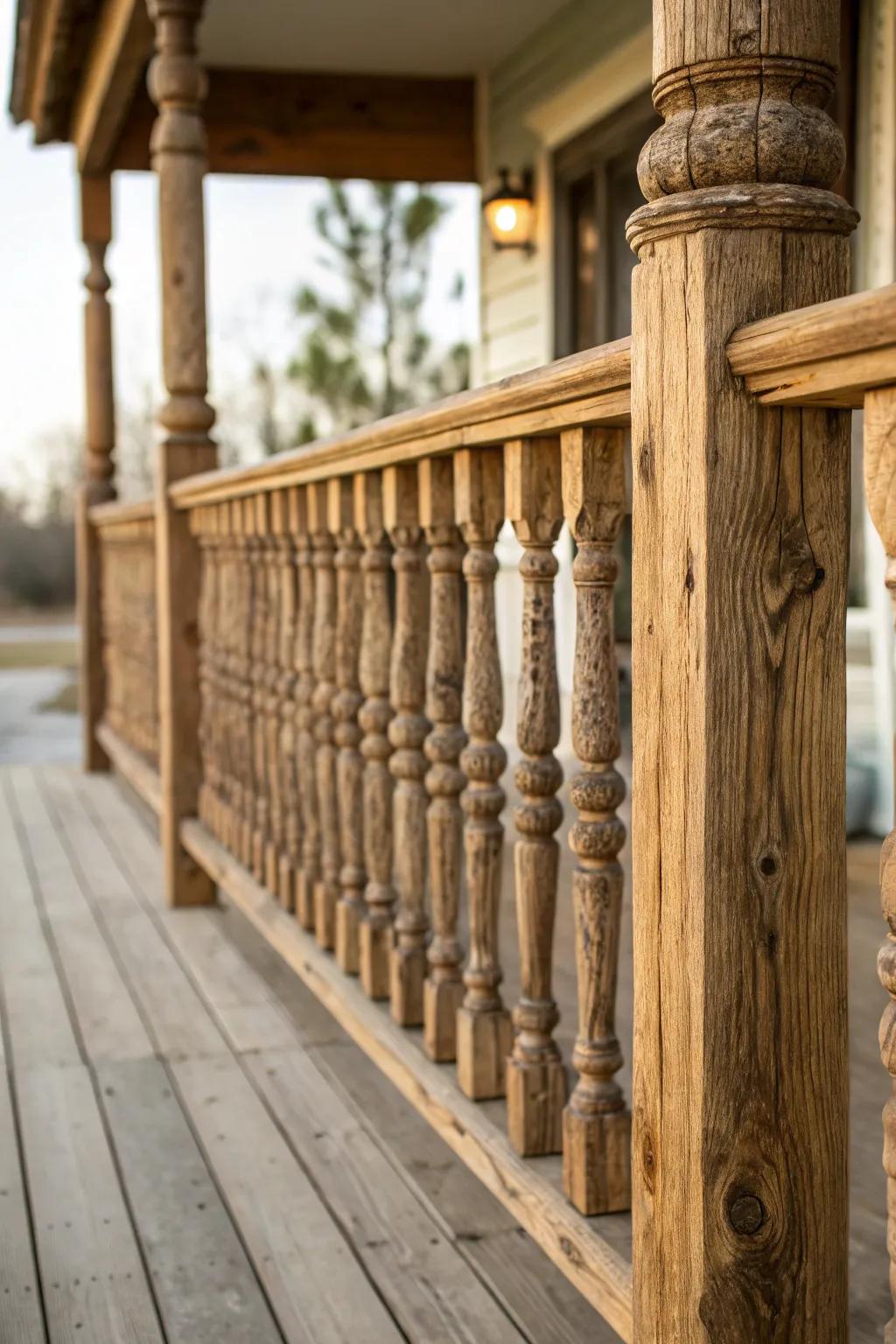 Natural wood finishes bring out the beauty in rustic railings.
