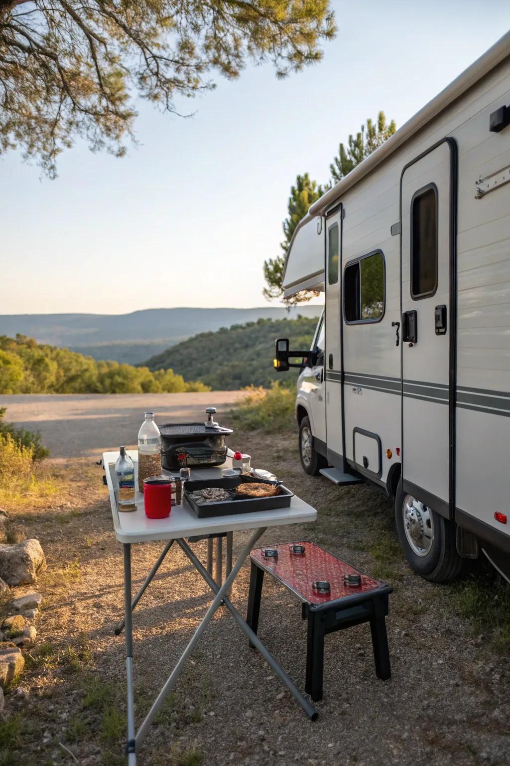 A portable kitchen makes outdoor cooking a breeze.