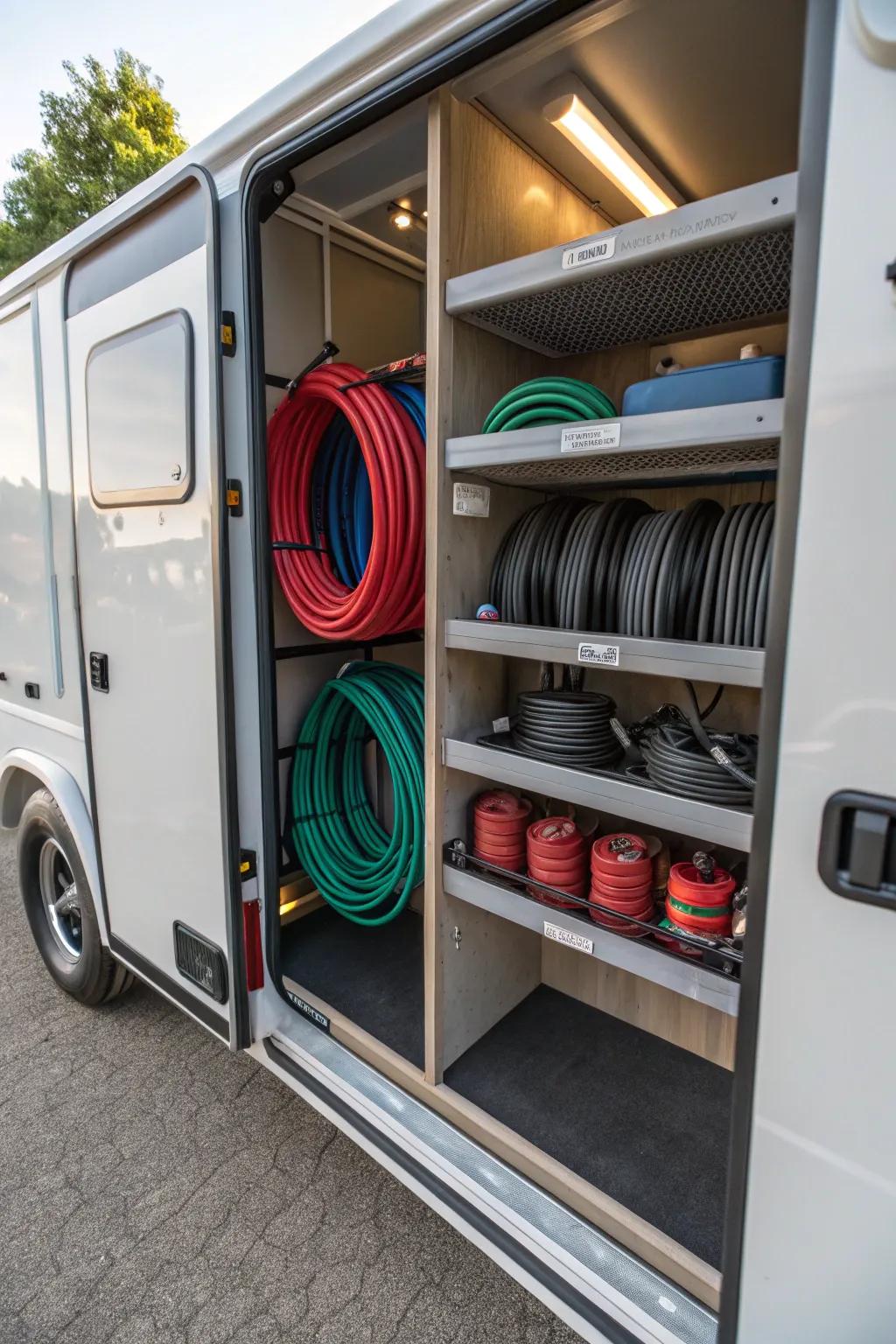 Compartment shelves offer an organized and accessible storage option.