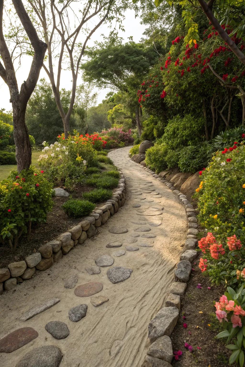 Explore your garden with a whimsical sand pathway.