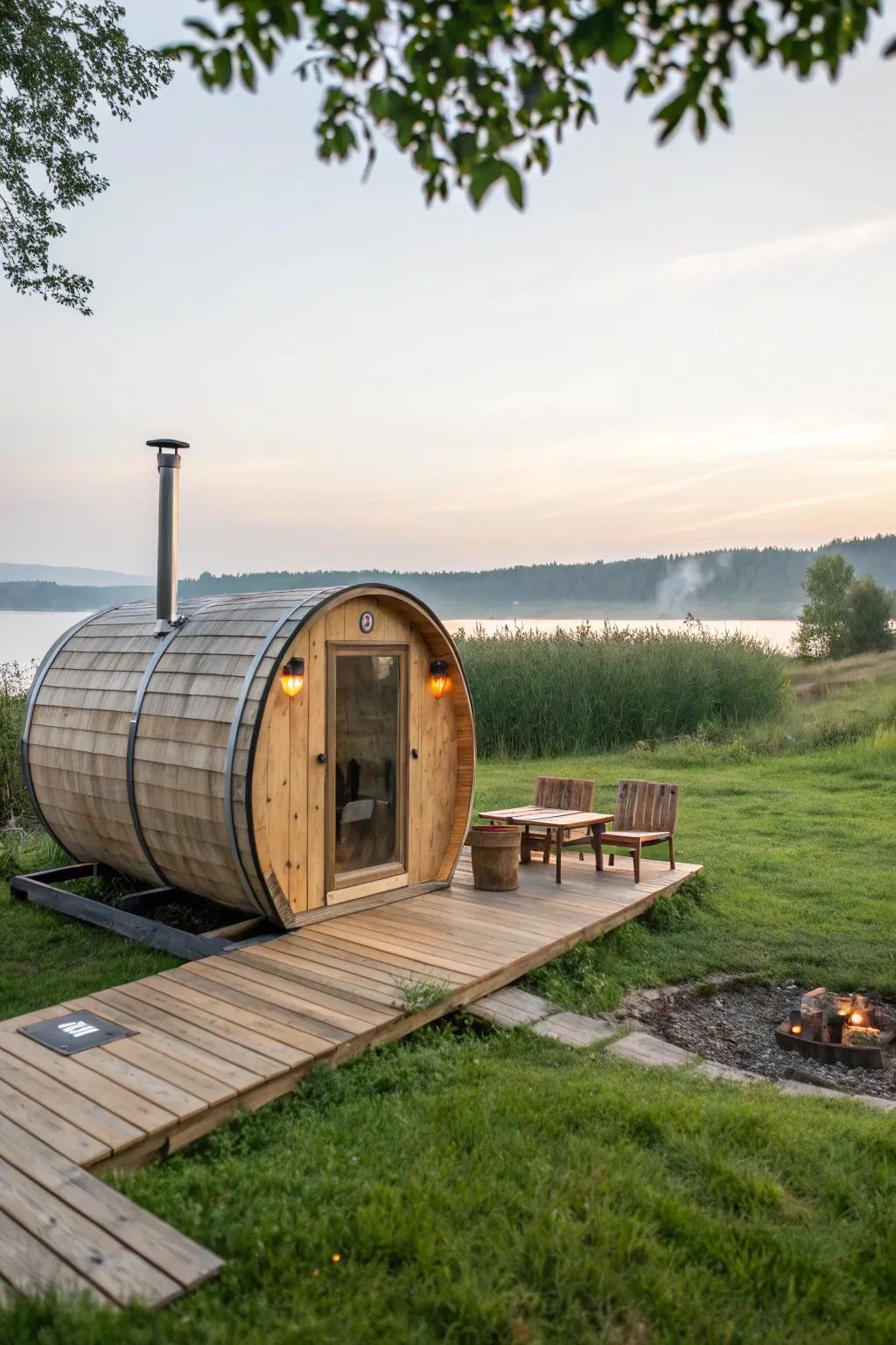 Barrel saunas bring a unique look to your outdoor space.