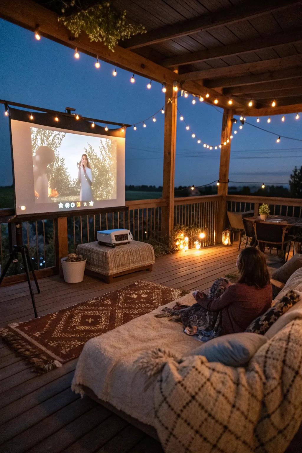 An inviting outdoor theater setup for movie lovers.