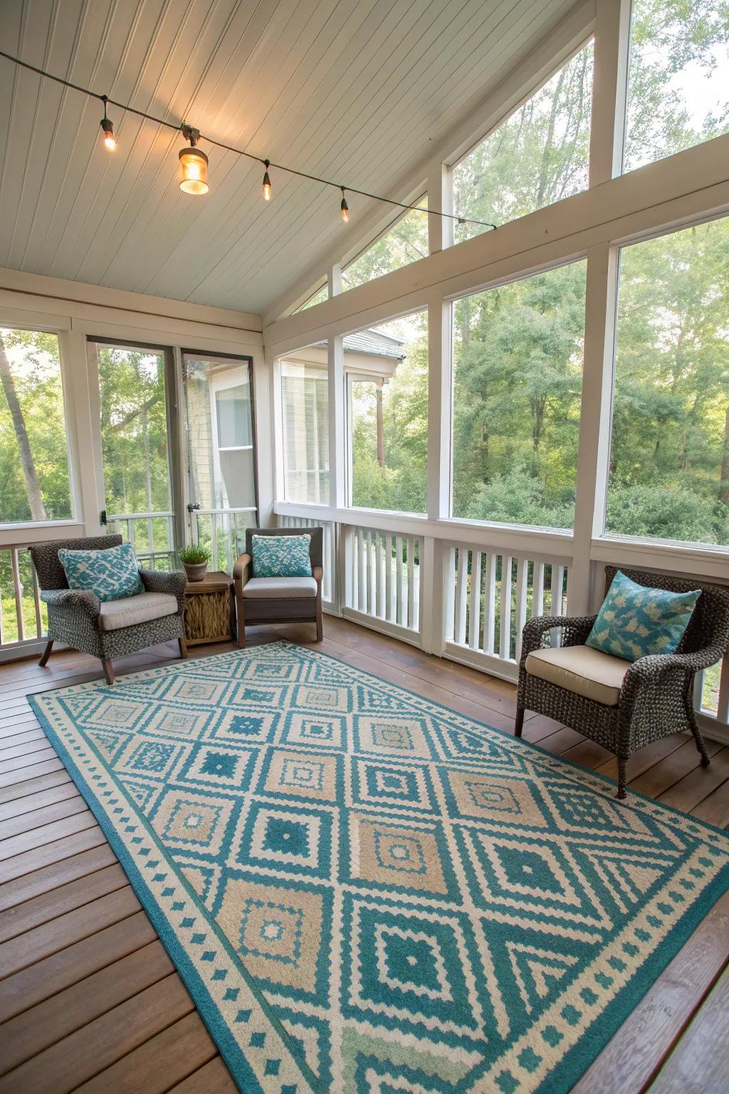A rug adds warmth and defines the space.