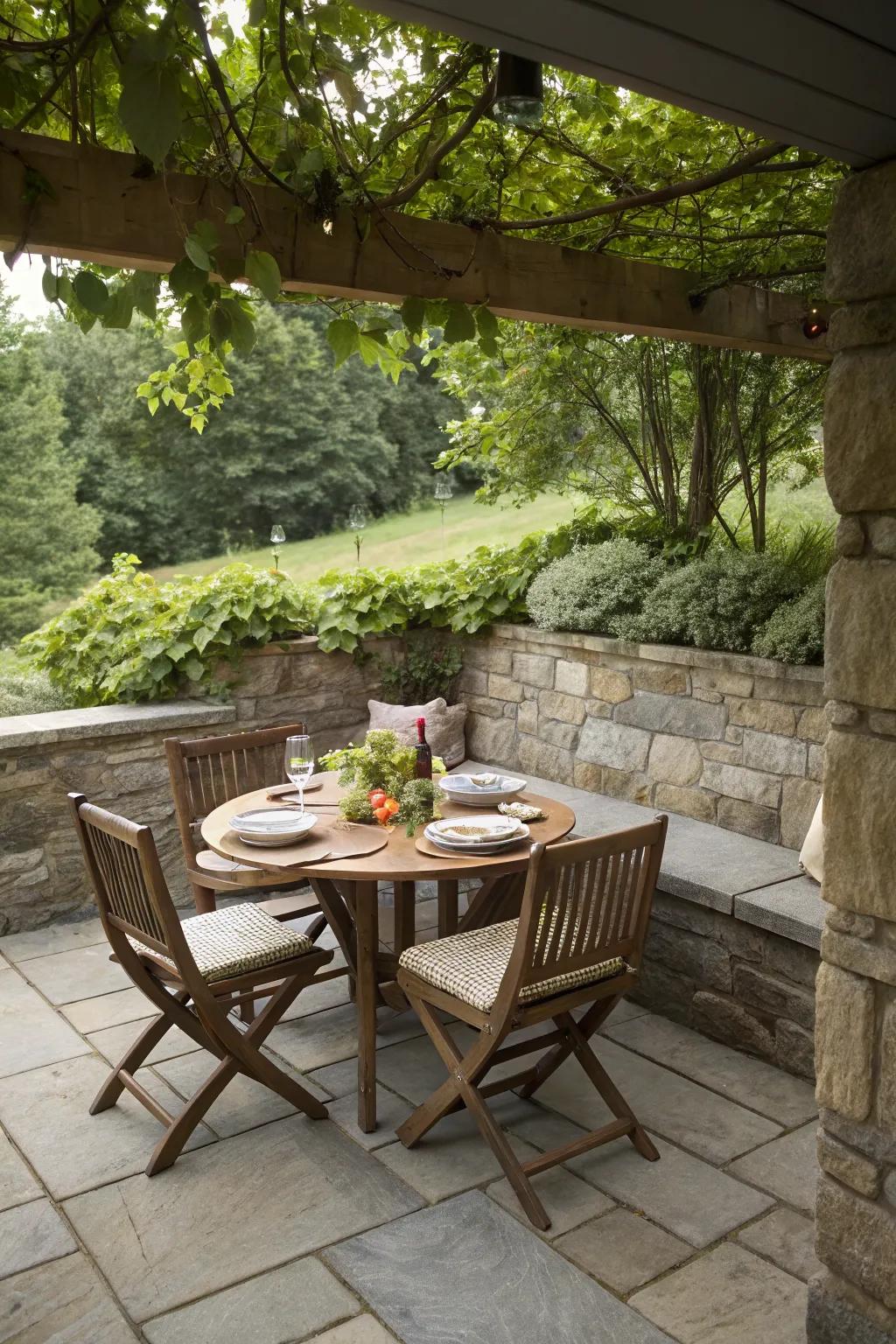 Patio seating wall creating a defined, stylish space.