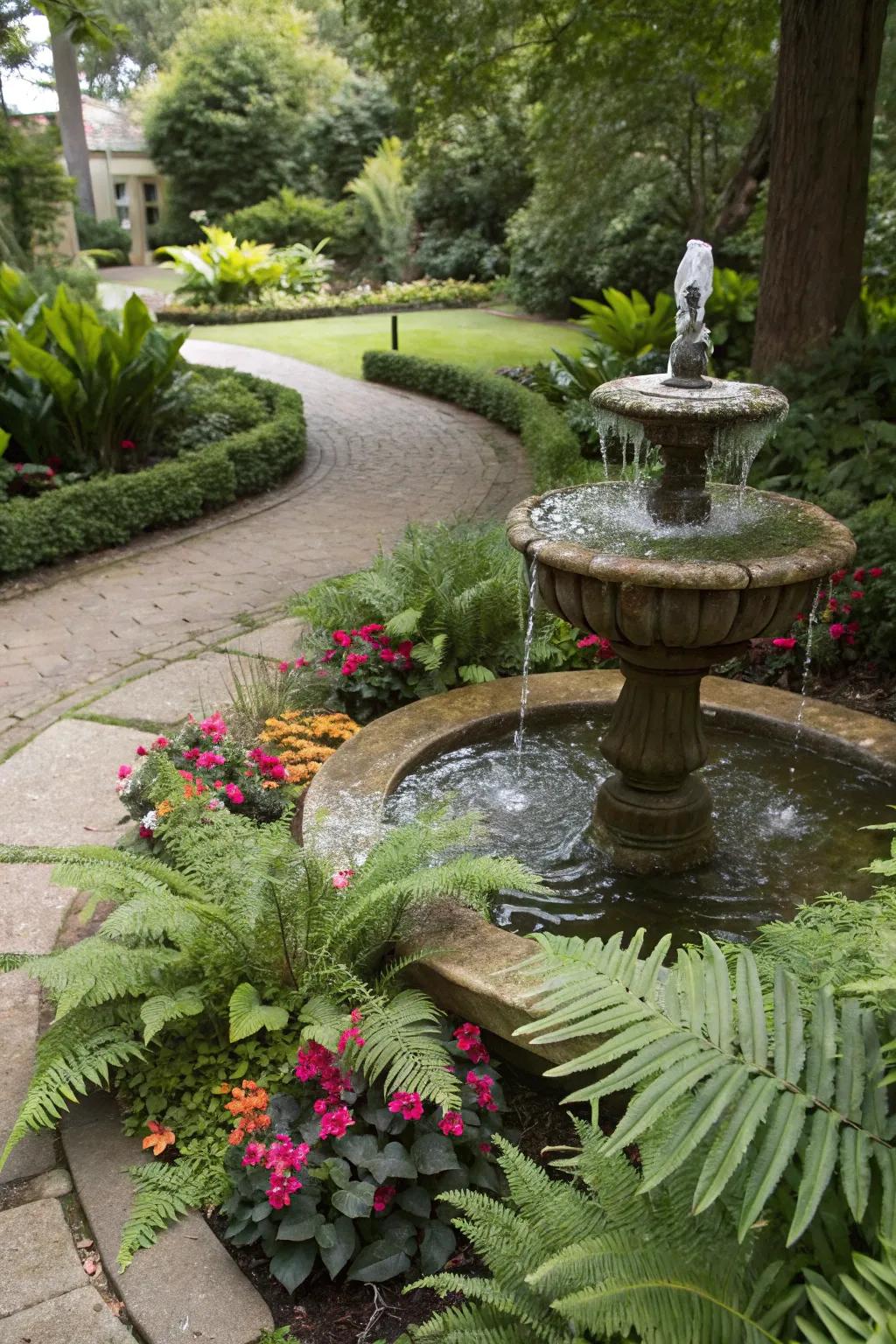 A fountain brings tranquility to your secret garden.
