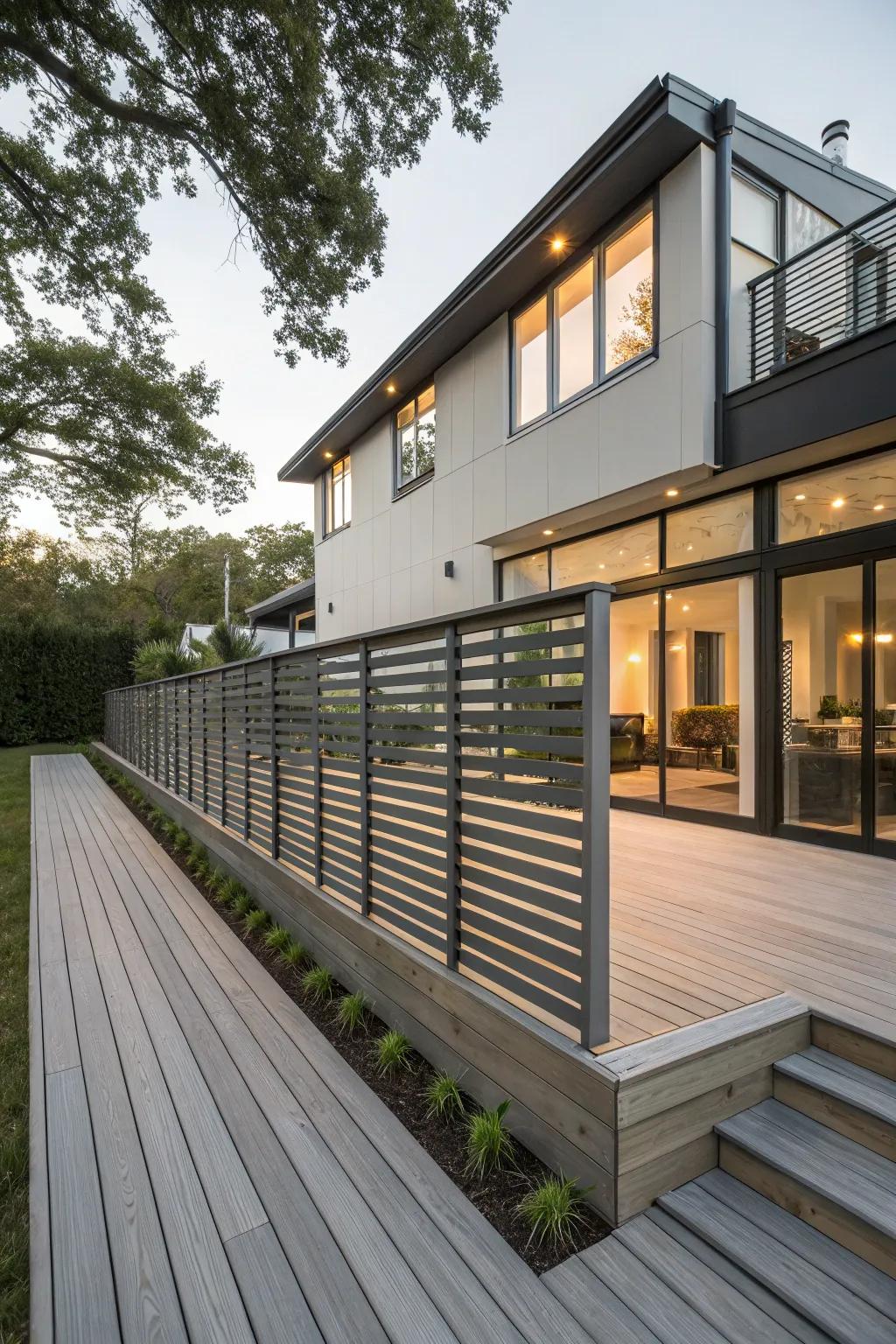 Horizontal slats offering a sleek and modern appearance.