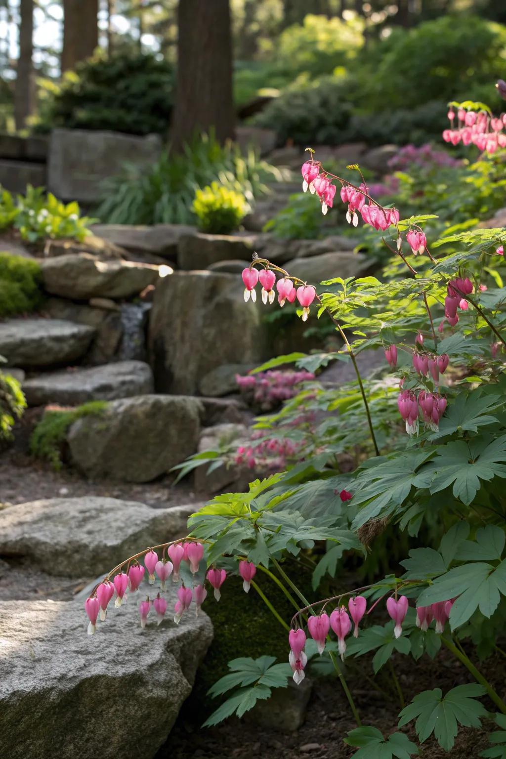 Bring romance to the shade with bleeding hearts.