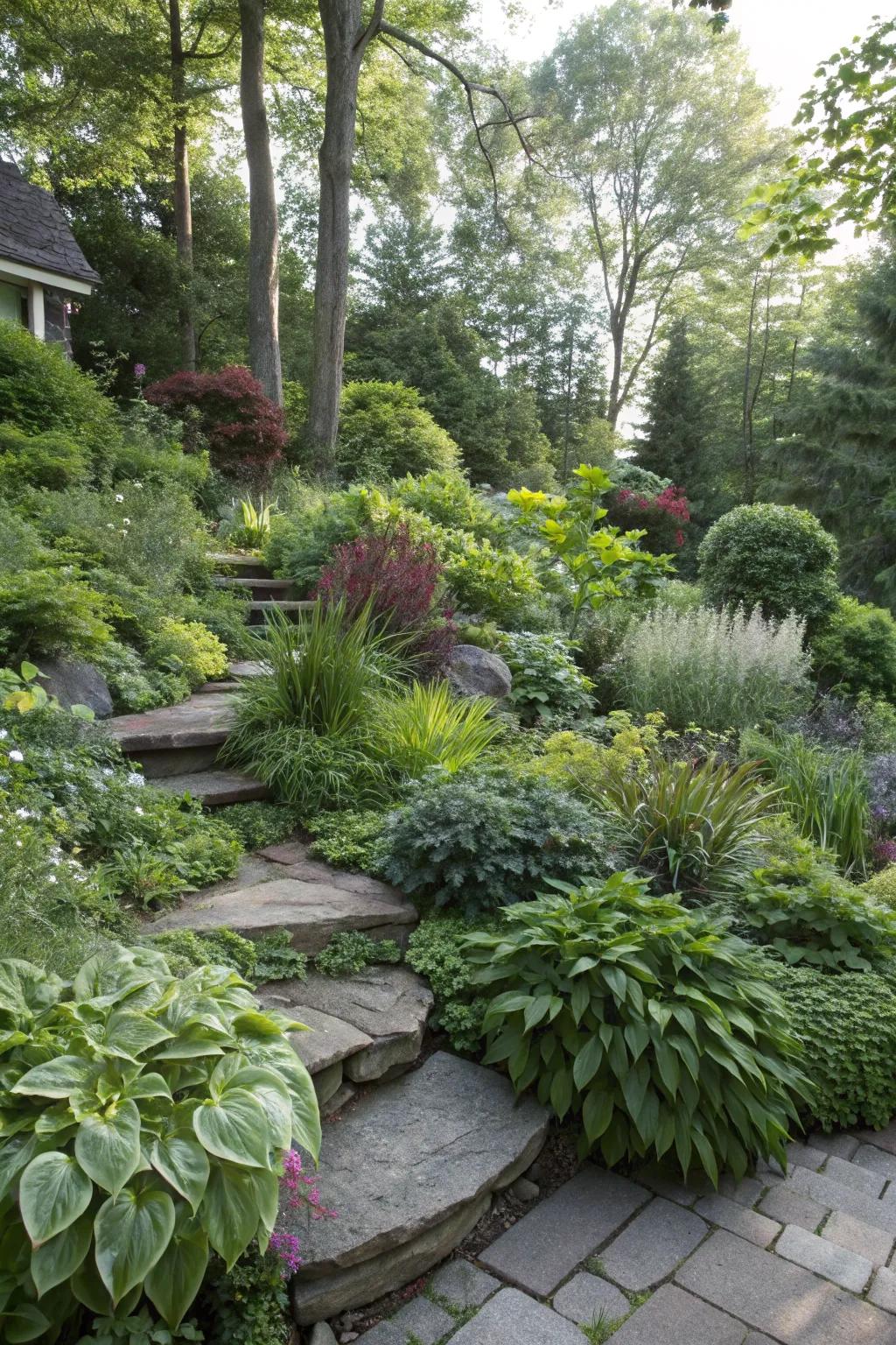 Layered planting adds depth and richness to the shade.