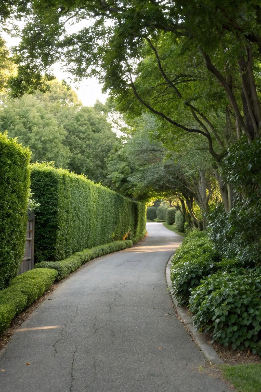 Hedges provide a living, evolving divider for shared spaces.