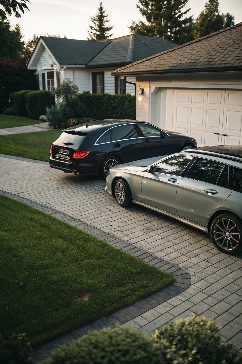 Efficient tandem parking optimizes space for multiple vehicles.