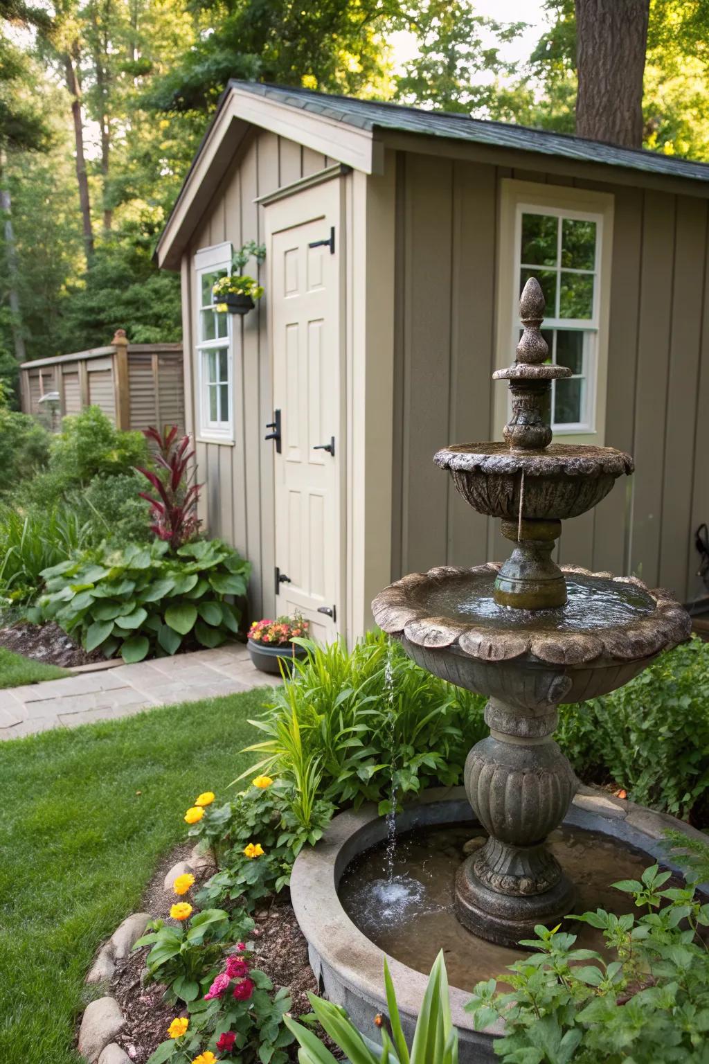 A water feature adds tranquility and charm to your outdoor space.