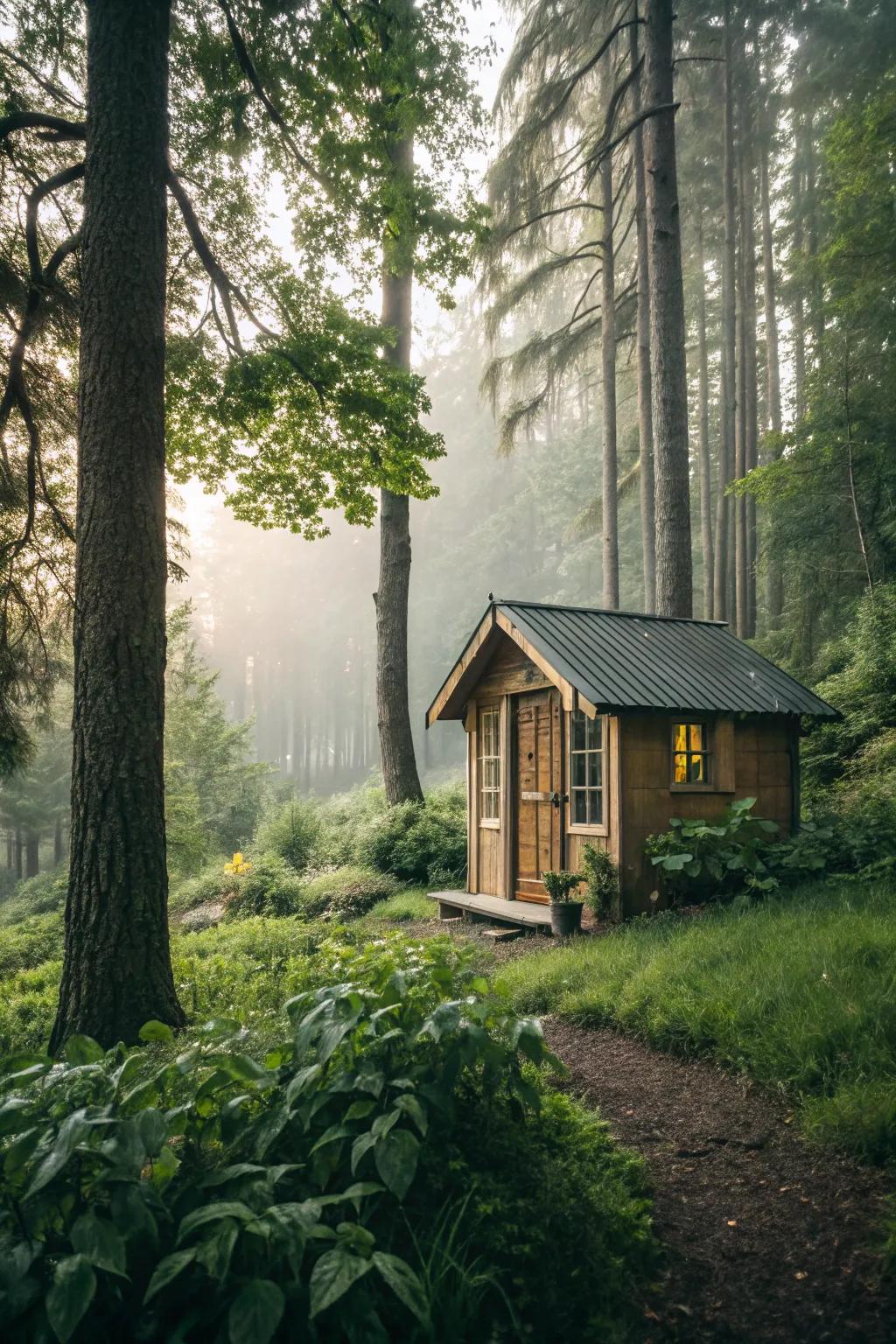 A shed turned into a hidden woodland sanctuary.