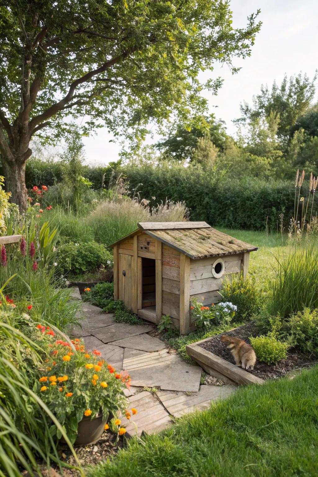 A harmonious garden setting for your cat shed.