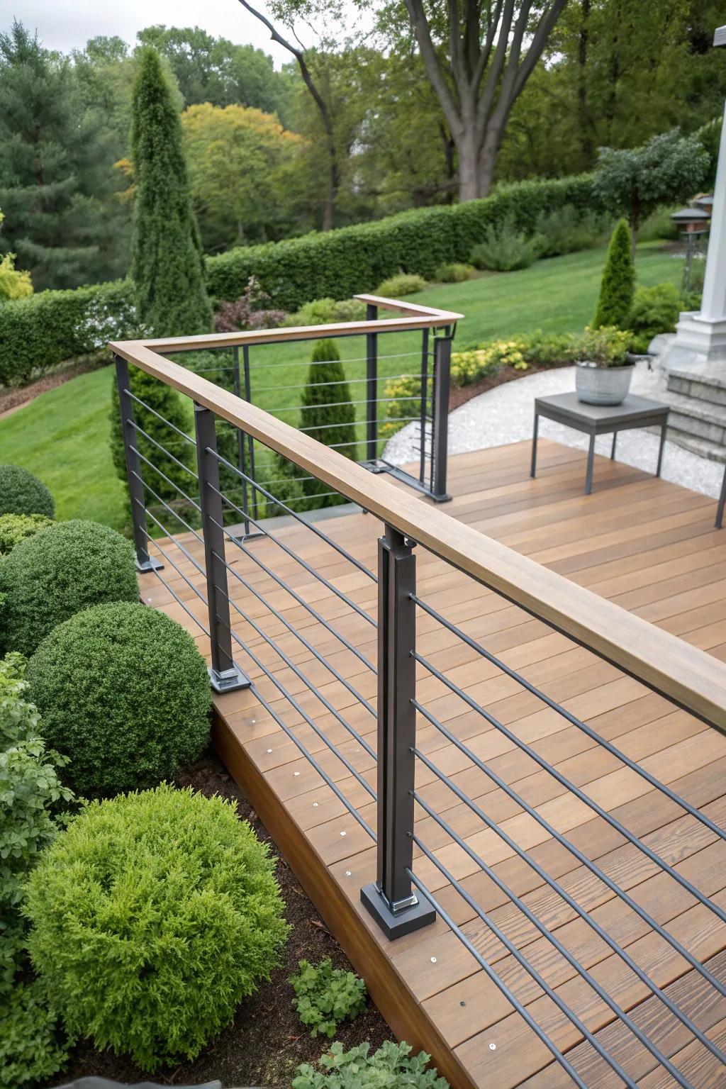 Mixing wood and metal offers a contemporary and durable design.
