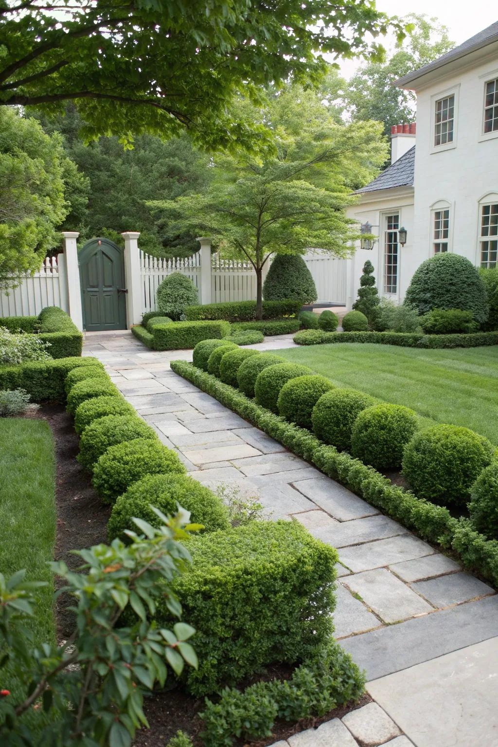 Well-trimmed shrubs that offer a refined and structured look.