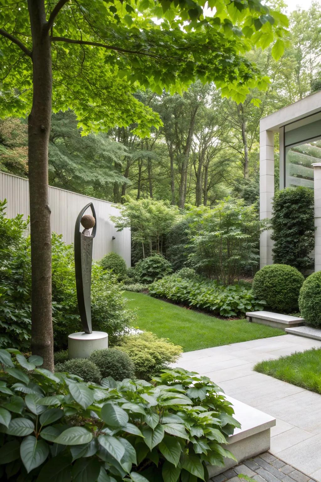 Garden sculptures add an artistic flair to your side yard.