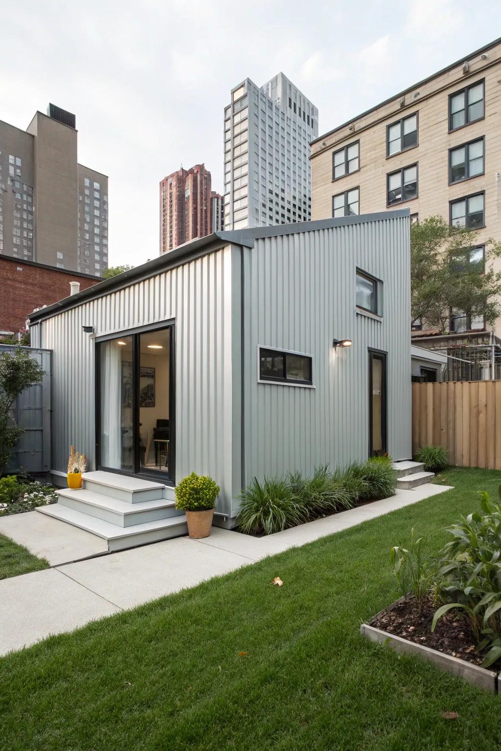 Modern metal siding gives this urban home a distinct edge.