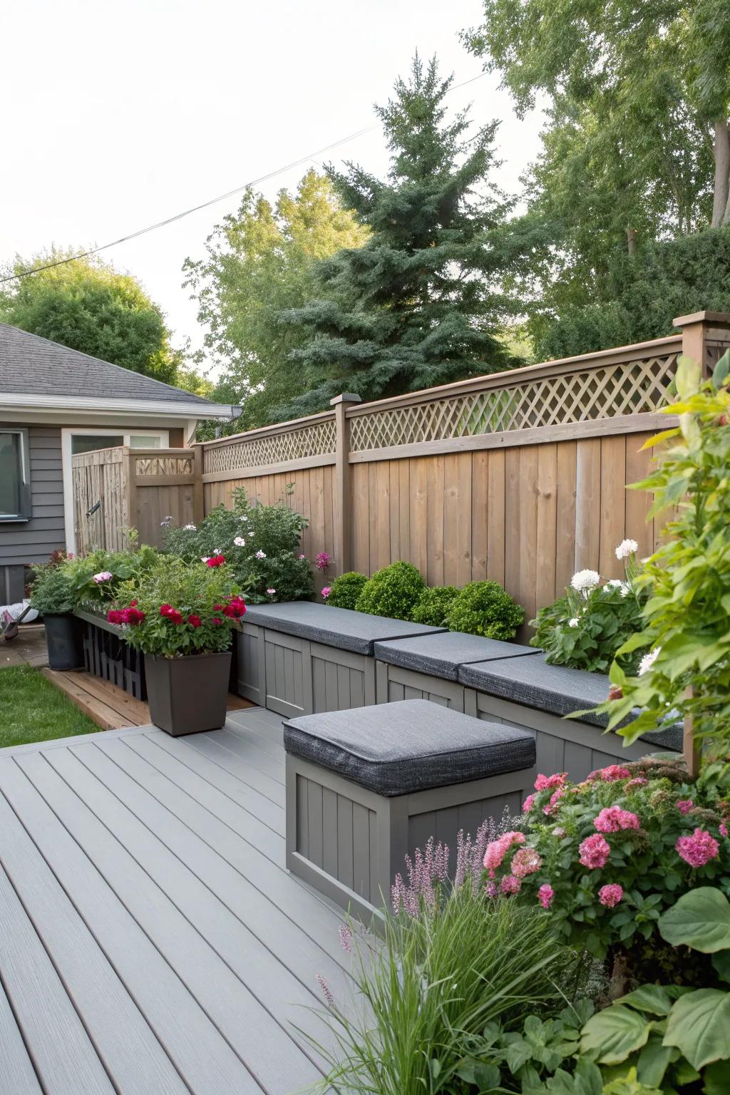 Functional storage solutions keep your deck organized and stylish.