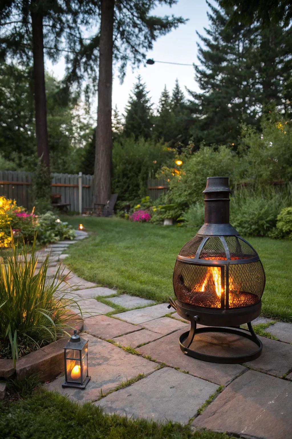 A portable metal fire pit adds flexibility to your outdoor space.