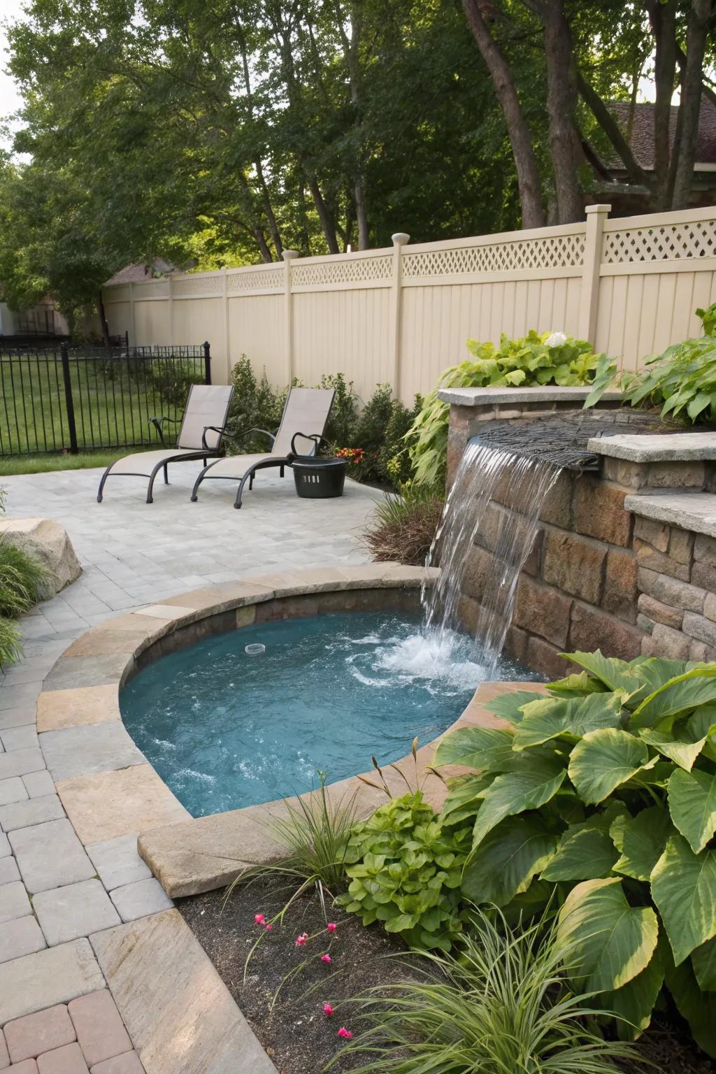 A compact corner waterfall is ideal for smaller pool spaces.