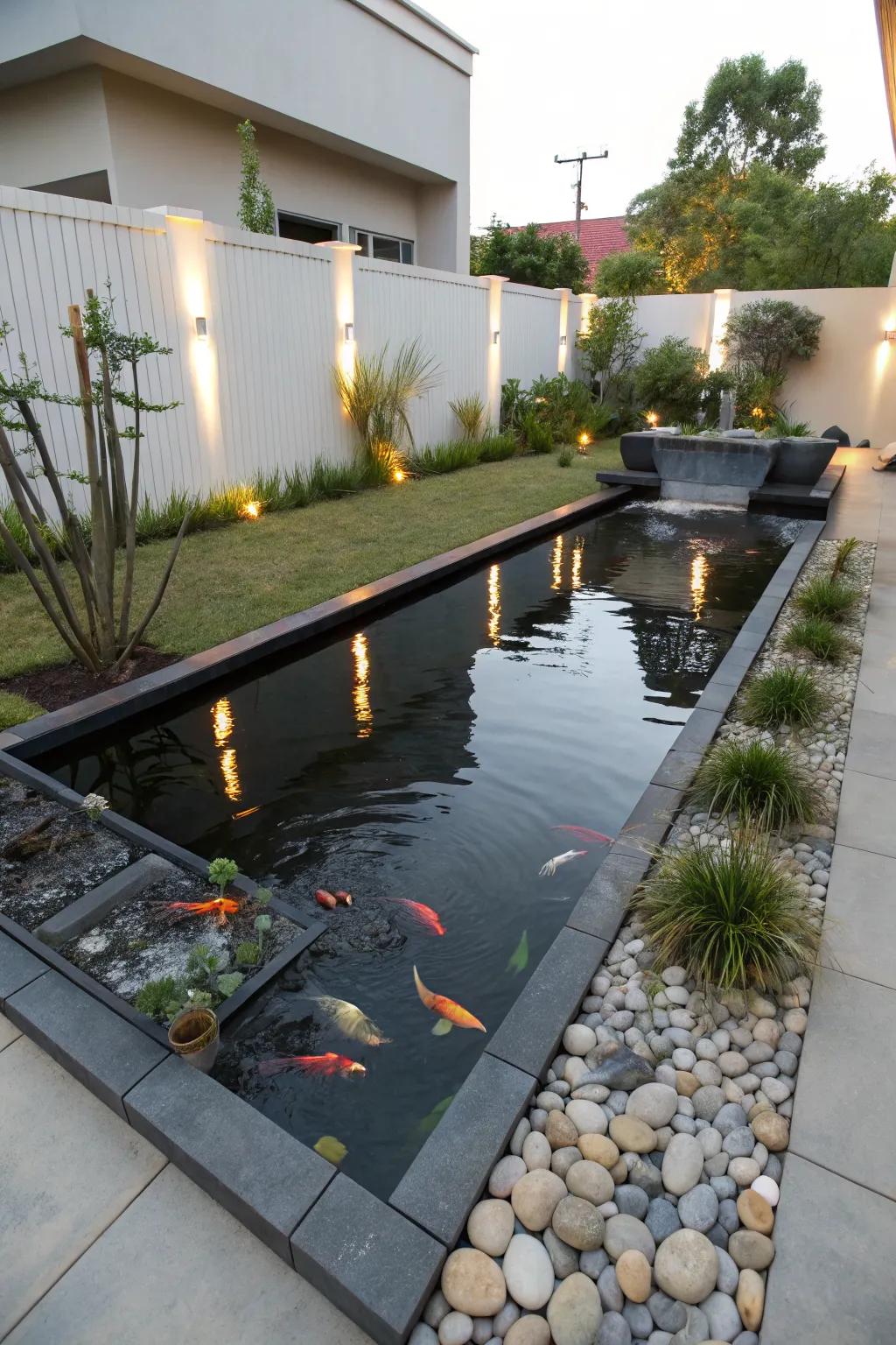 A rectangular design offers a modern touch to your pond.