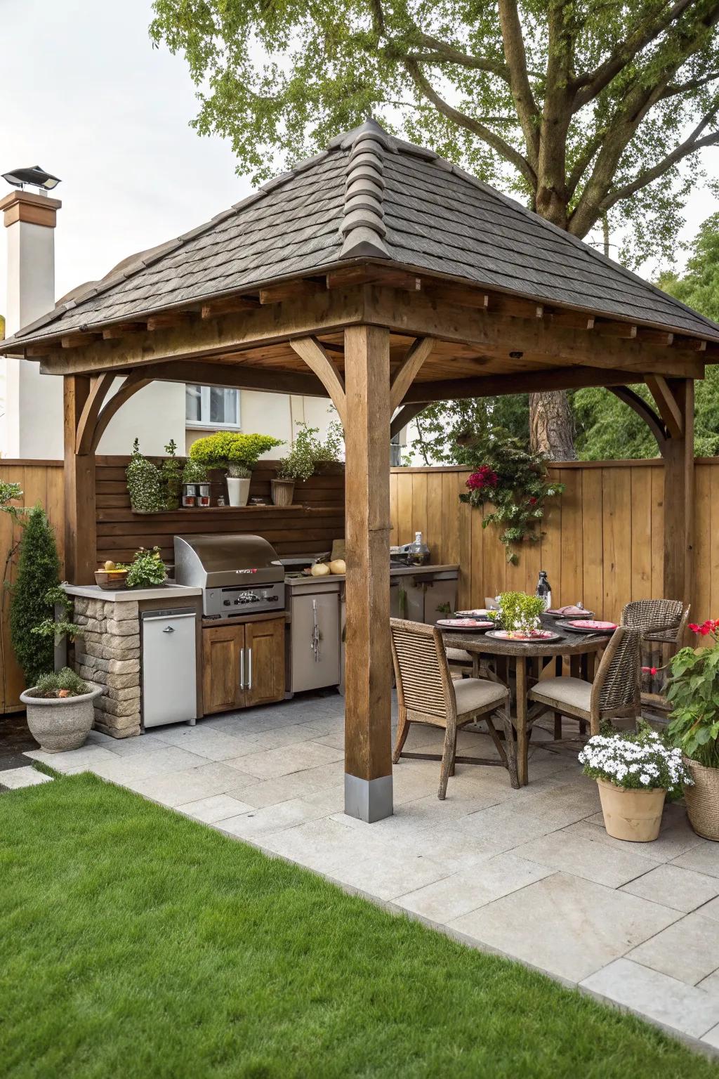 A pavilion with an outdoor kitchen perfect for hosting gatherings.