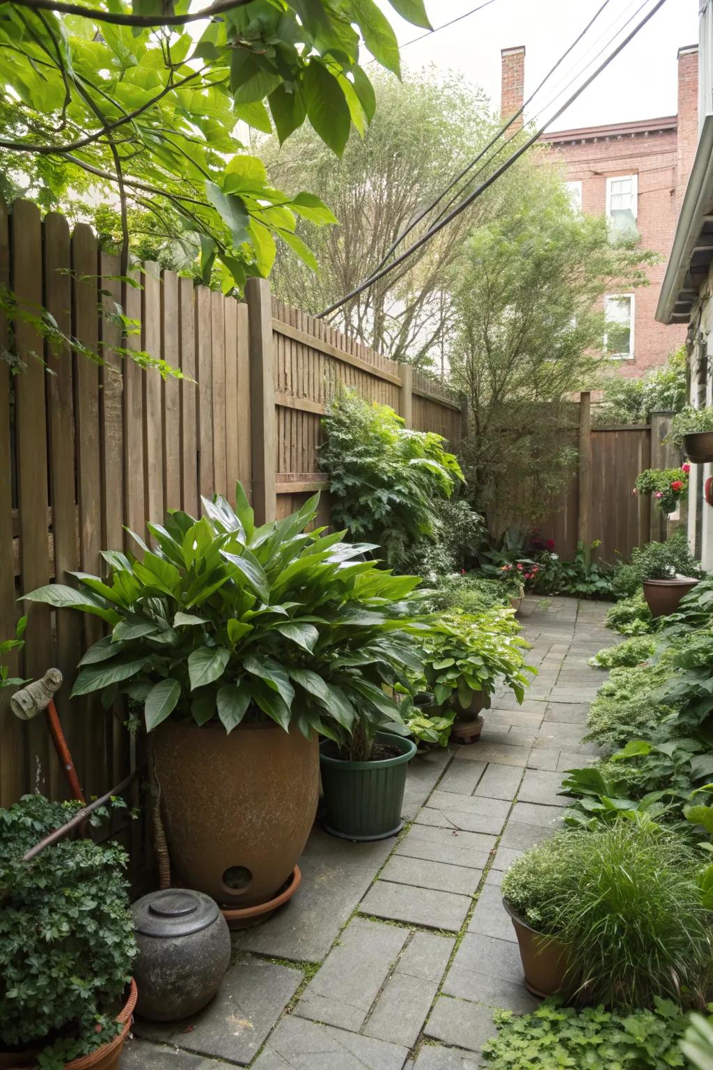 Potted plants provide flexible and stylish privacy solutions.