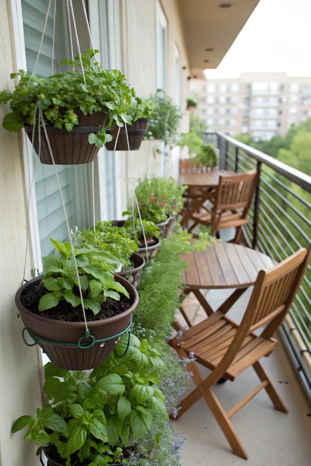 Hanging planters are perfect for adding greenery without using floor space.
