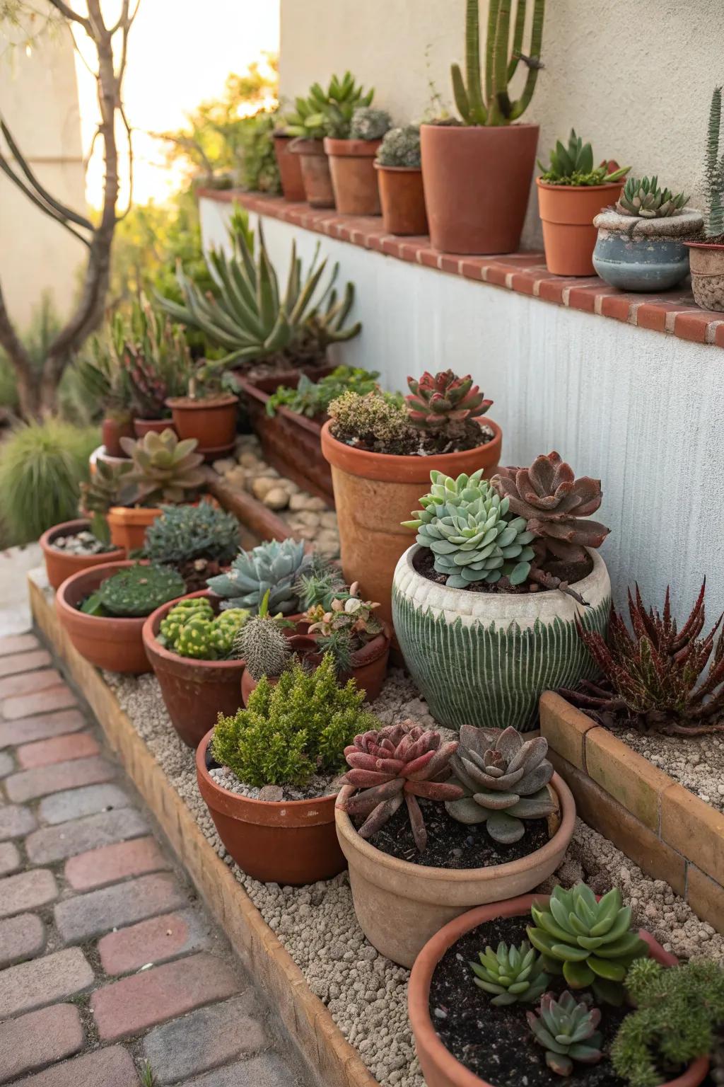 Succulents create a chic and low-maintenance corner garden display.
