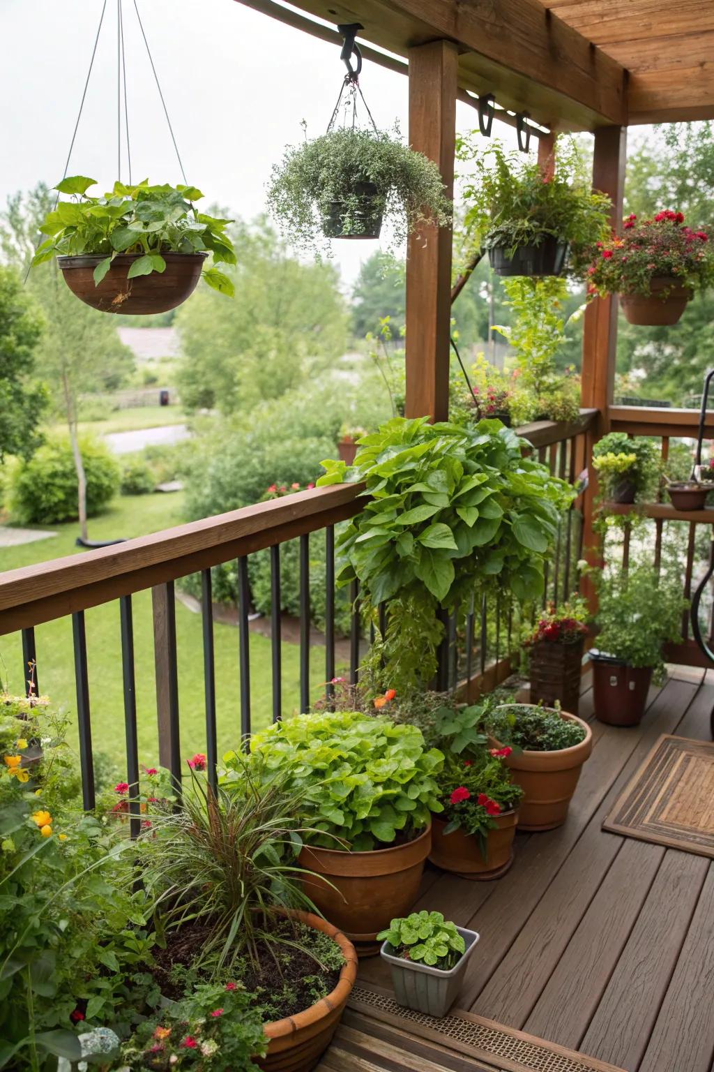 Greenery brings life and tranquility to small decks.