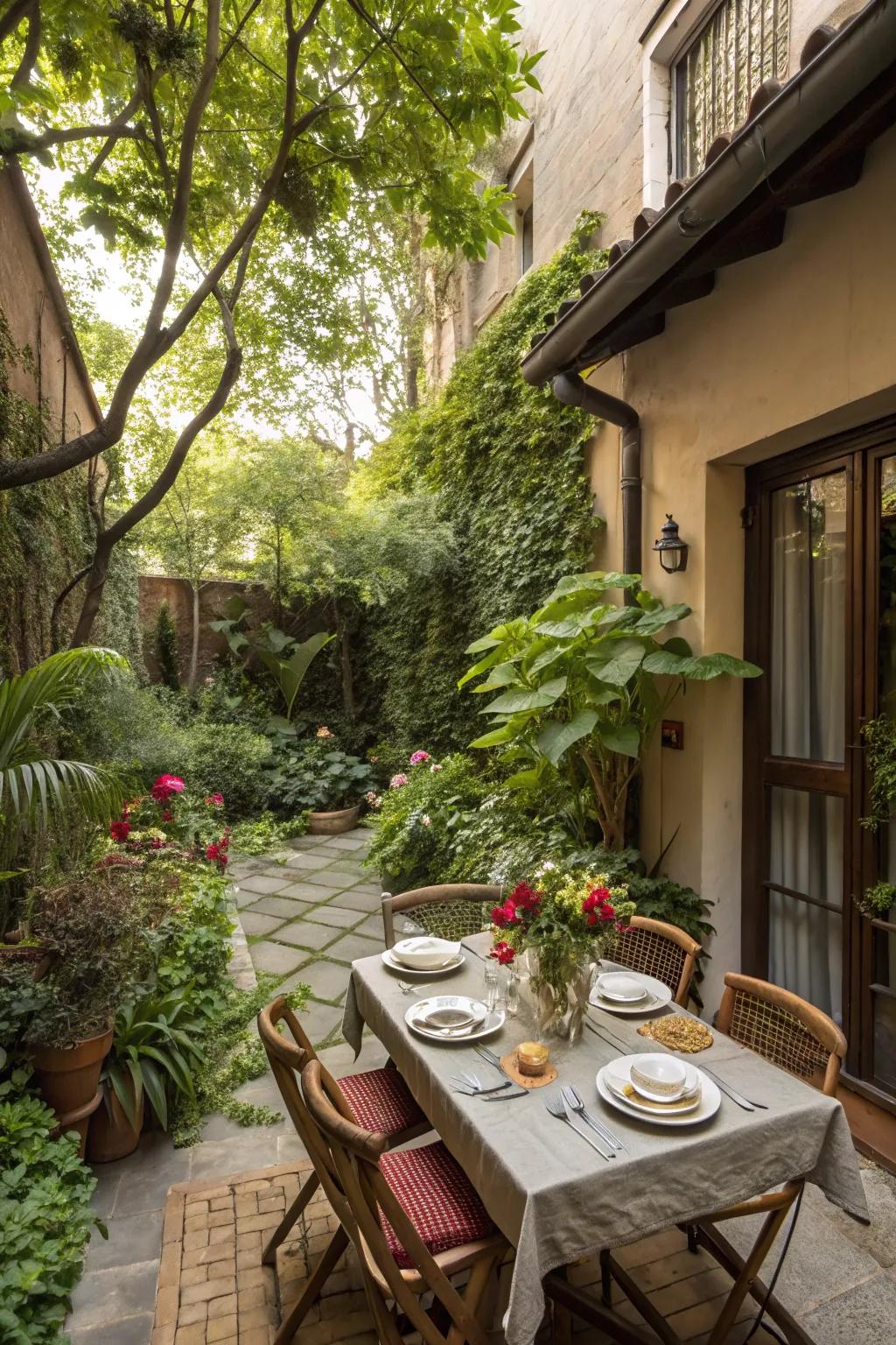 Charming outdoor dining space for cozy meals.