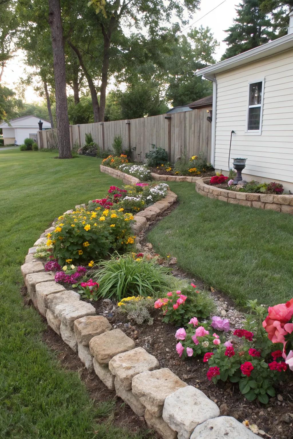 Stone edging adds a clean, defined look to your garden.