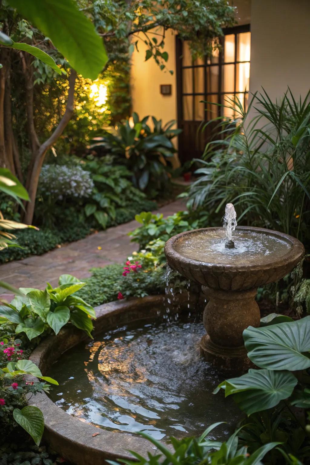 Add a calming water feature to your small garden.