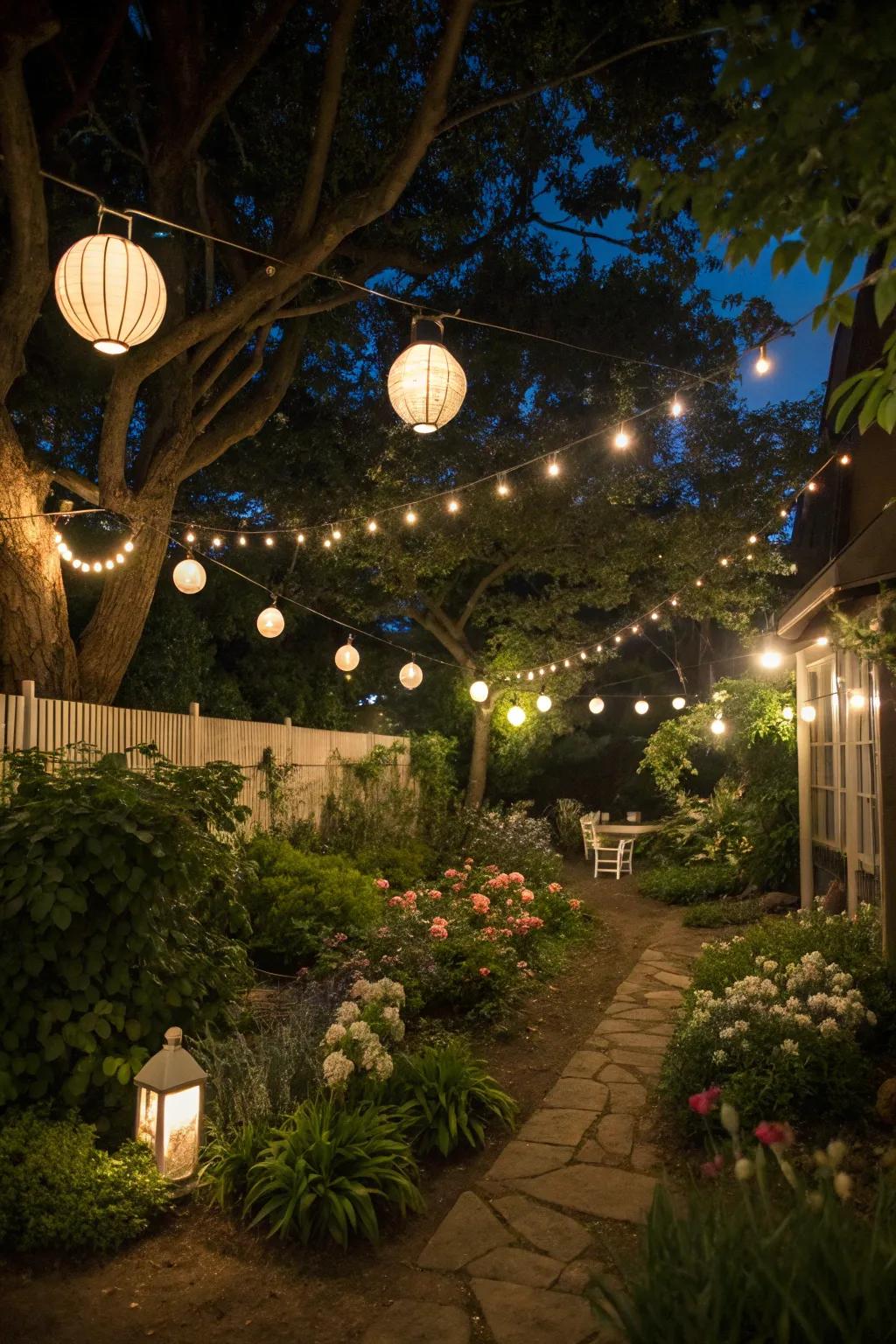 Warm lighting creates an inviting evening atmosphere.