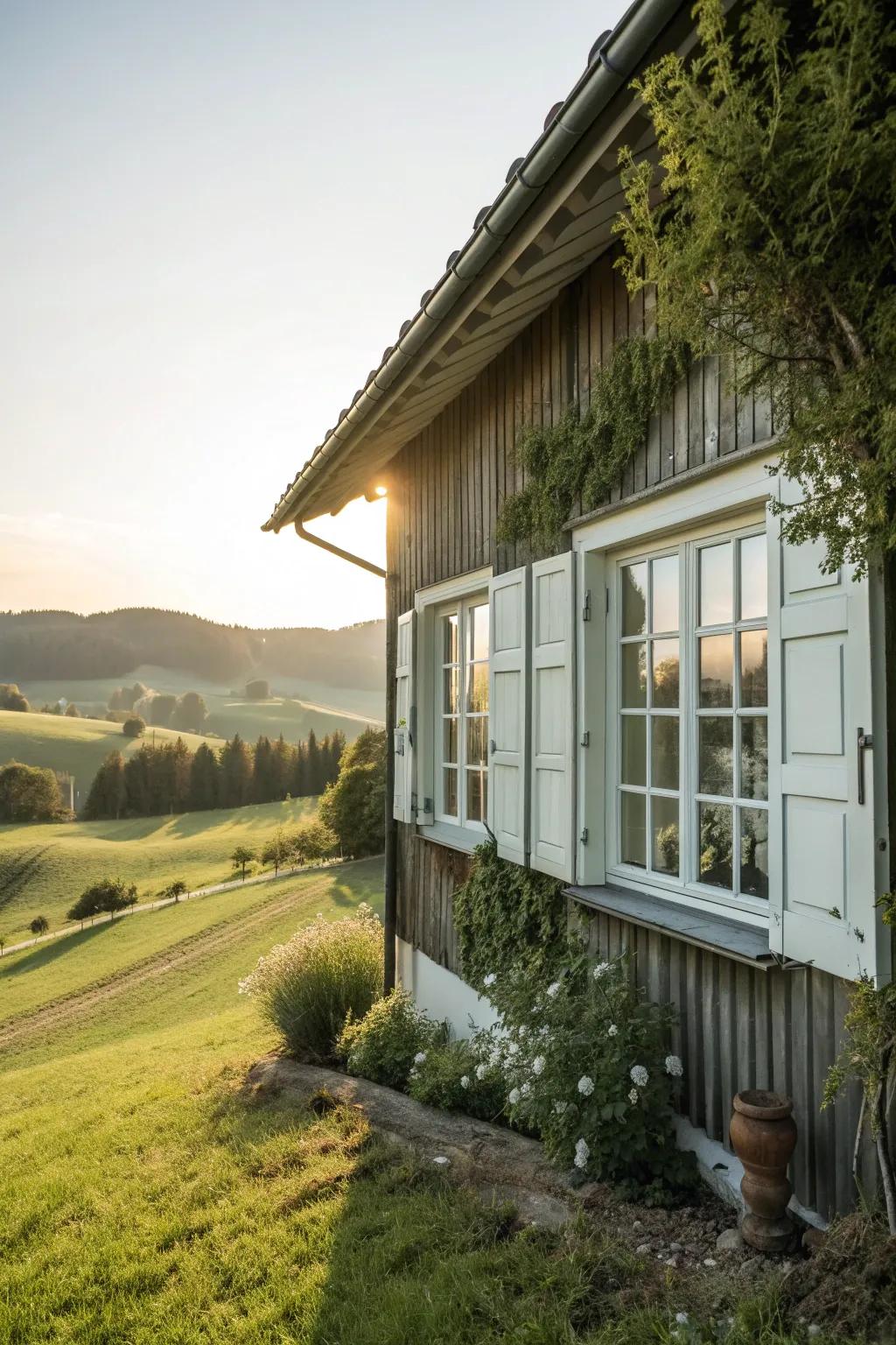 Large windows brightening a modern farmhouse