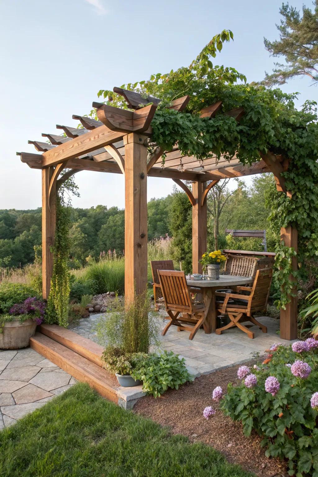 Pergolas add elegance and shade to small spaces.
