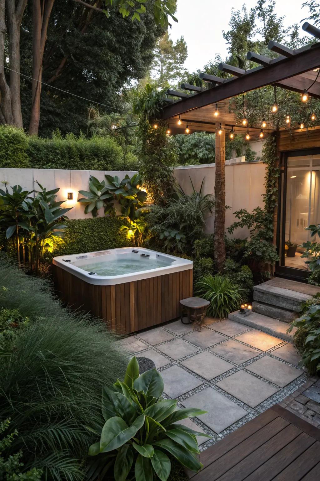 Lush greenery enhances the natural feel of your patio oasis.