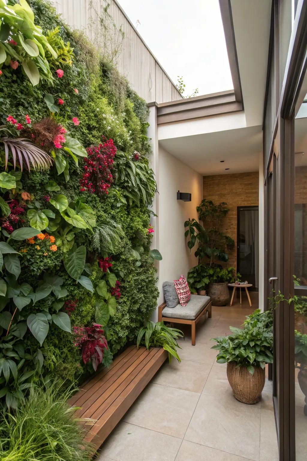 Living walls are a refreshing way to add privacy and greenery.
