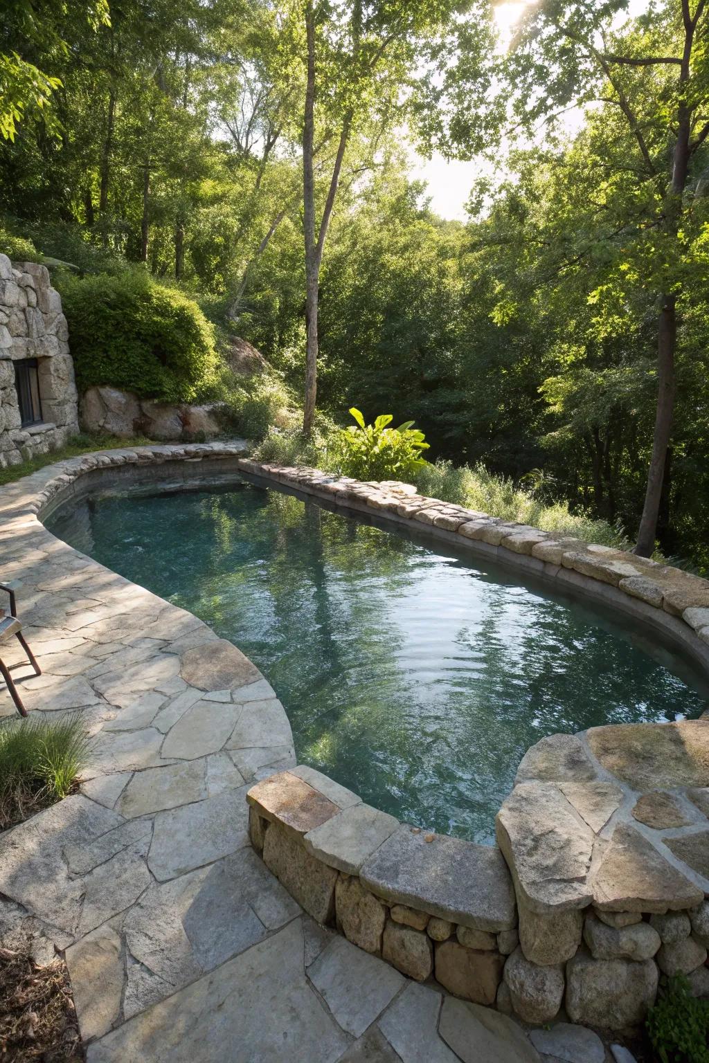 Natural stone elements bring an earthy feel to the pool area.
